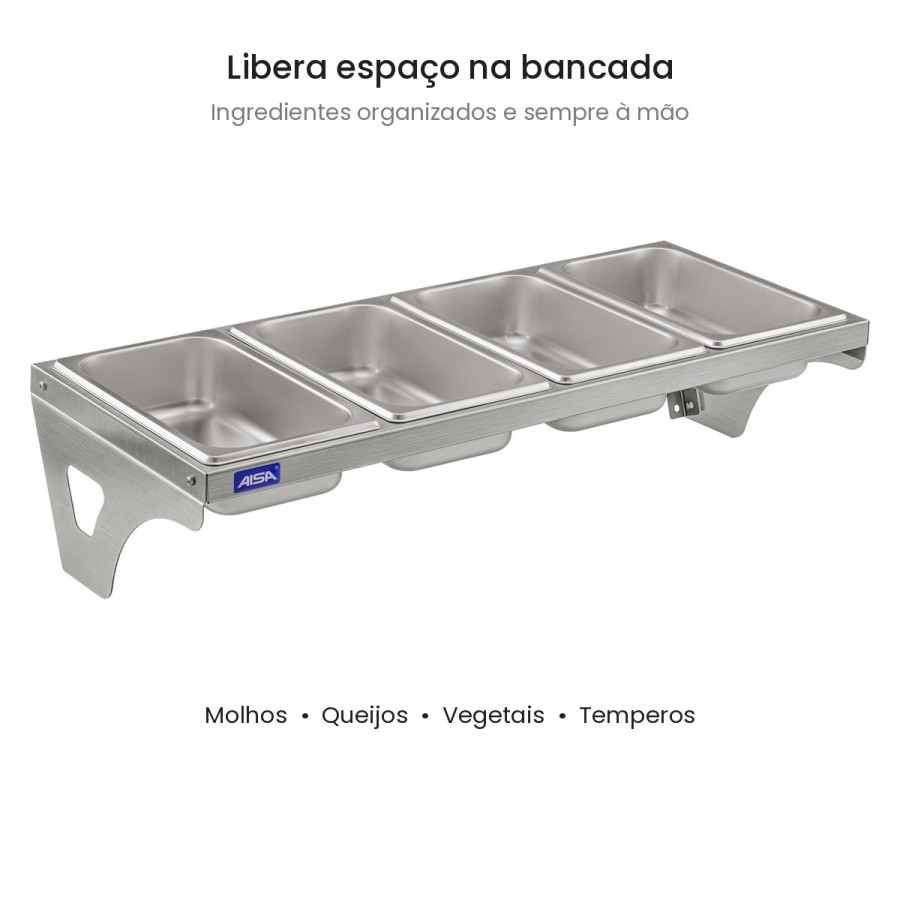 Condimentadora de Parede 4 Cubas Inox 1/4 65mm - Aisa