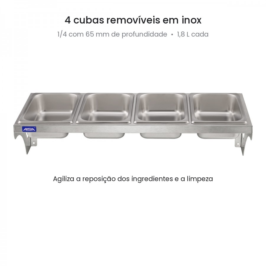 Condimentadora de Parede 4 Cubas Inox 1/4 65mm - Aisa