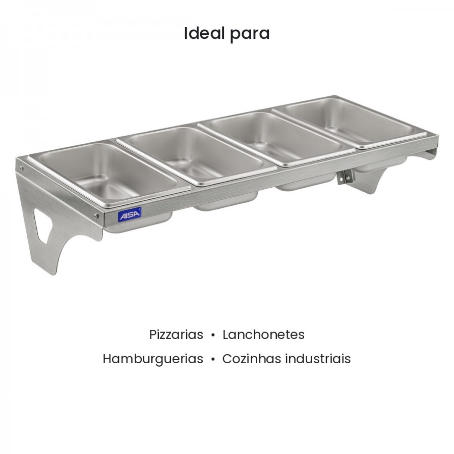 Condimentadora de Parede 4 Cubas Inox 1/4 65mm - Aisa
