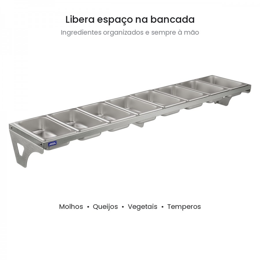 Condimentadora de Parede 8 Cubas Inox 1/4 65mm - Aisa