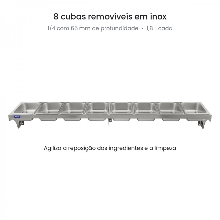 Condimentadora de Parede 8 Cubas Inox 1/4 65mm - Aisa