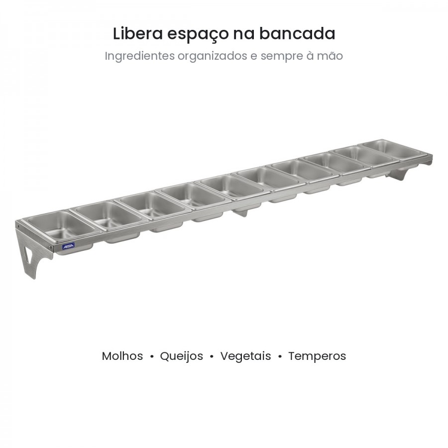 Condimentadora de Parede 10 Cubas Inox 1/4 65mm - Aisa