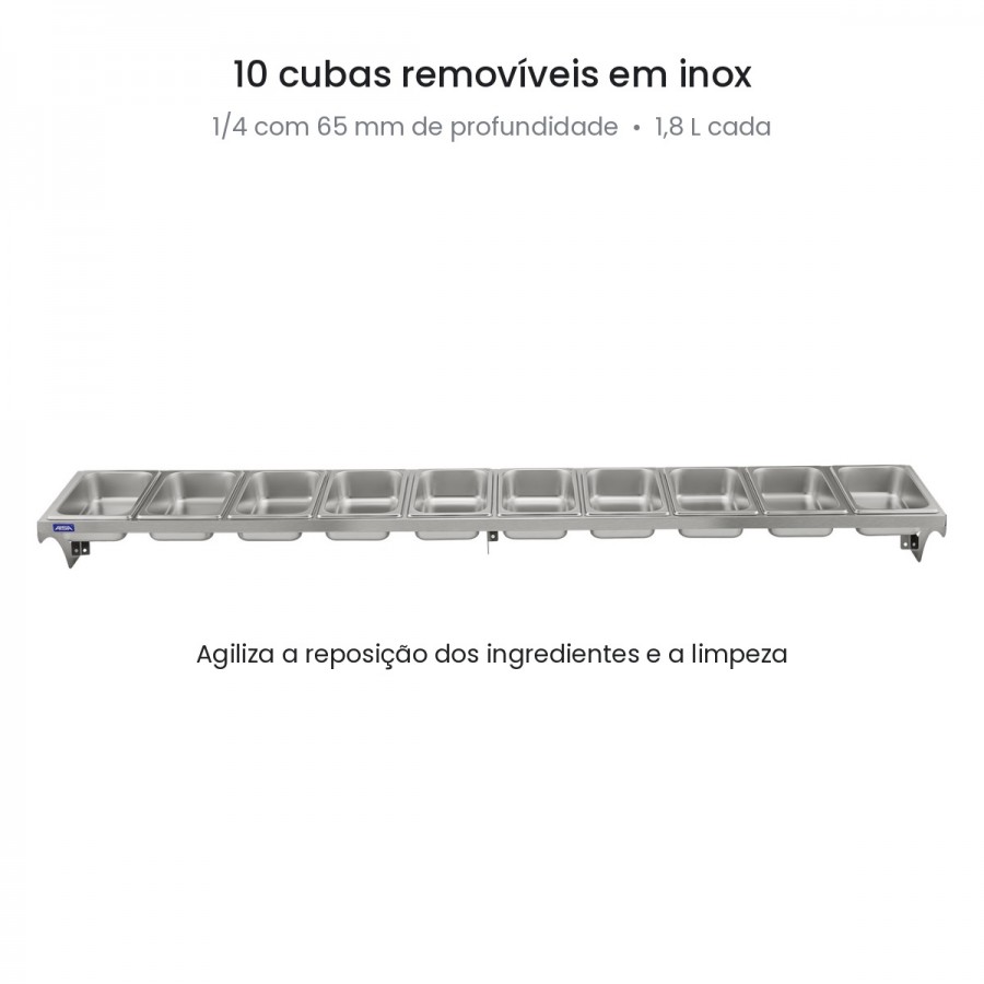 Condimentadora de Parede 10 Cubas Inox 1/4 65mm - Aisa