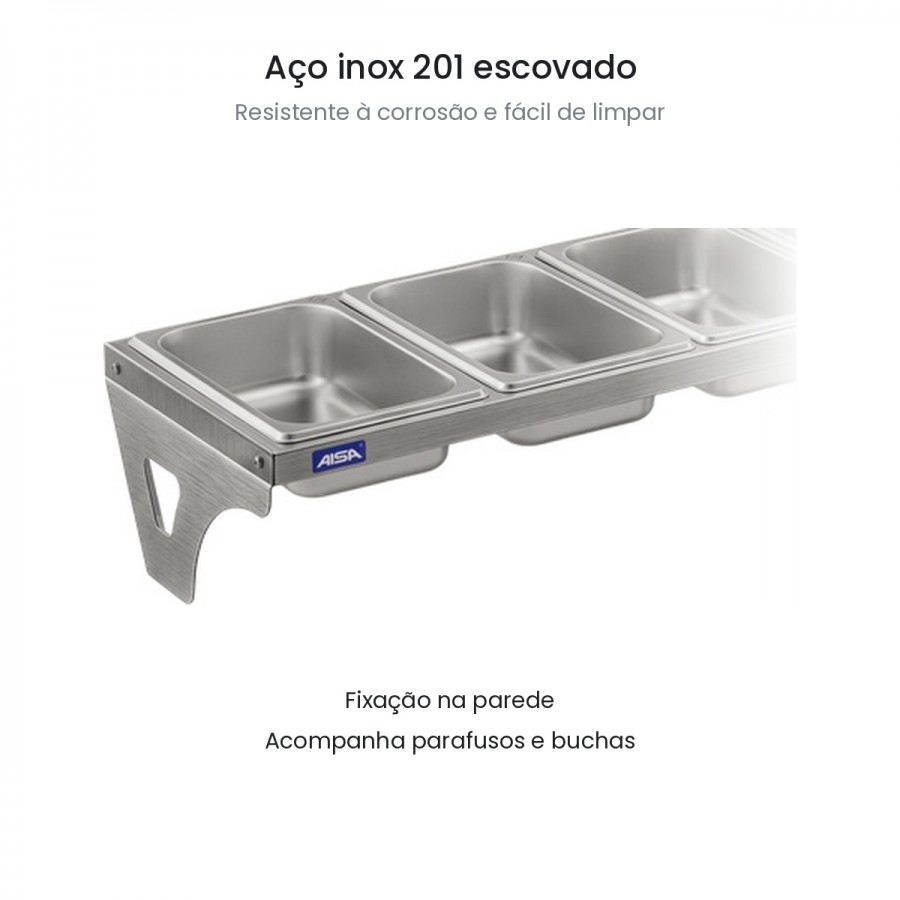 Condimentadora de Parede 10 Cubas Inox 1/4 65mm - Aisa