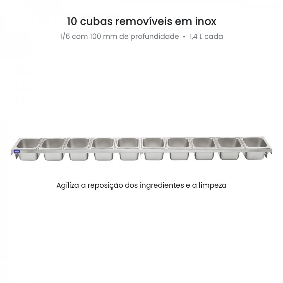 Condimentadora de Parede 10 Cubas Inox 1/6 100mm - Aisa