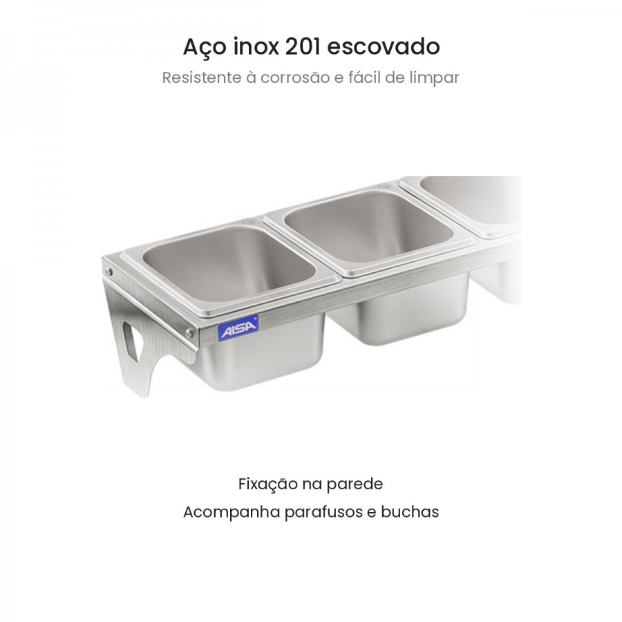 Condimentadora de Parede 10 Cubas Inox 1/6 100mm - Aisa