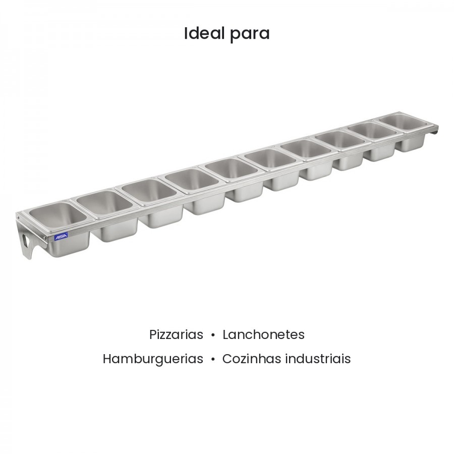 Condimentadora de Parede 10 Cubas Inox 1/6 100mm - Aisa