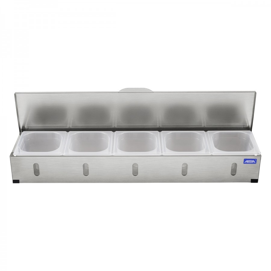 Condimentadora Pizzarola Inox 5 Cubas Acrílico Tampa Reta - Aisa