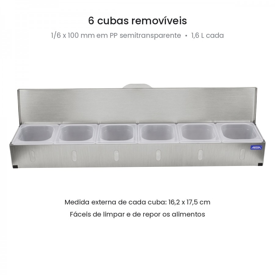 Condimentadora Refrigerada Pizzarola Inox 6 Cubas Tampa Reta - Aisa