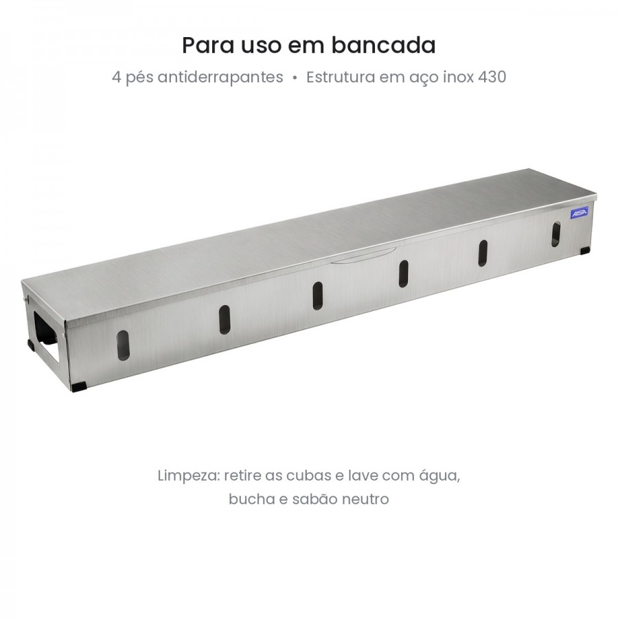 Condimentadora Refrigerada Pizzarola Inox 6 Cubas Tampa Reta - Aisa